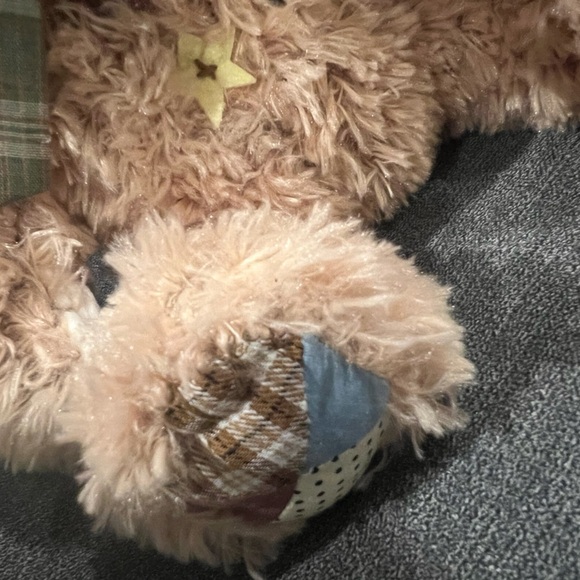 First and Main Patchwork Petey Tan Teddy Bear with Bow - Picture 4 of 6